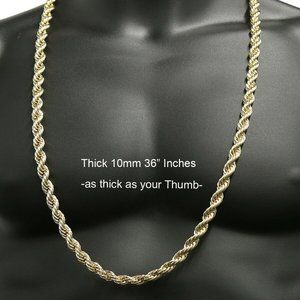 18k Gold 10mm 36" Unisex Rope Link Chain